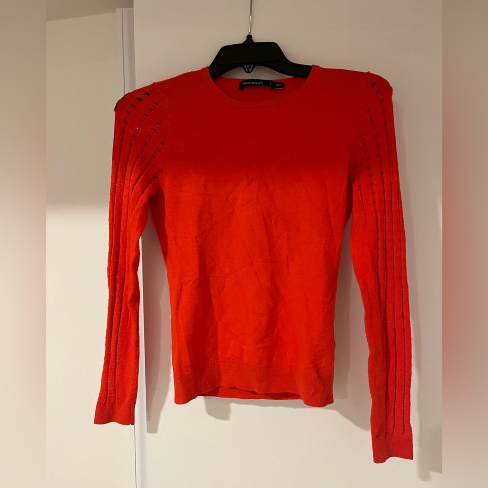 Karen Millen Bright Red Ribbed Knit Sweater Size Small